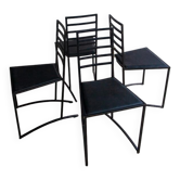 Ensemble de 4 chaises de salle à manger en acier noir avec assises en similicuir noir — Design géométrique minimaliste