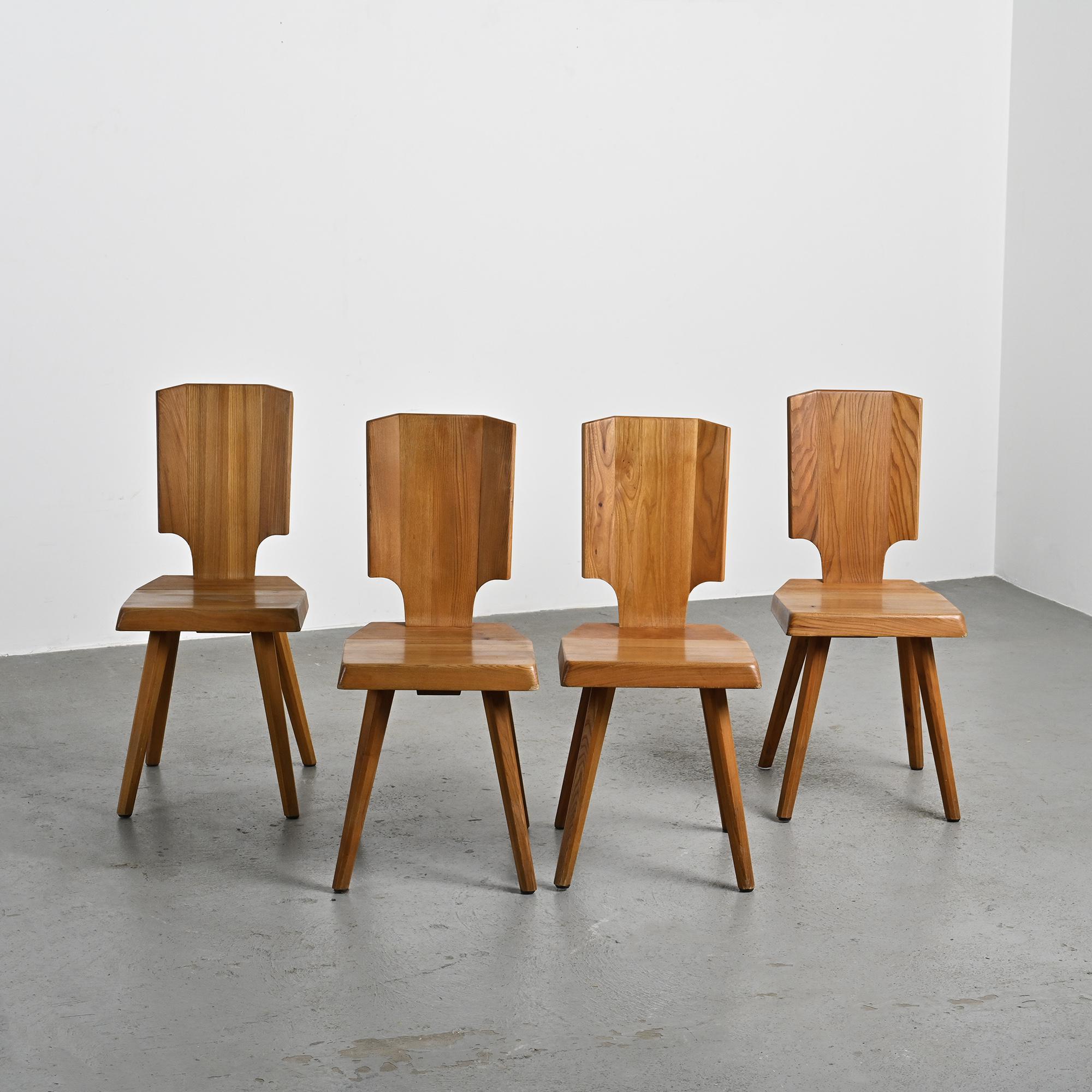 Set of 4 chairs model S28 by Pierre Chapo, France circa 1965.