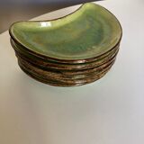 Set of 6 plates of green glazed earth Etienne Noël in Dieulefit 1950