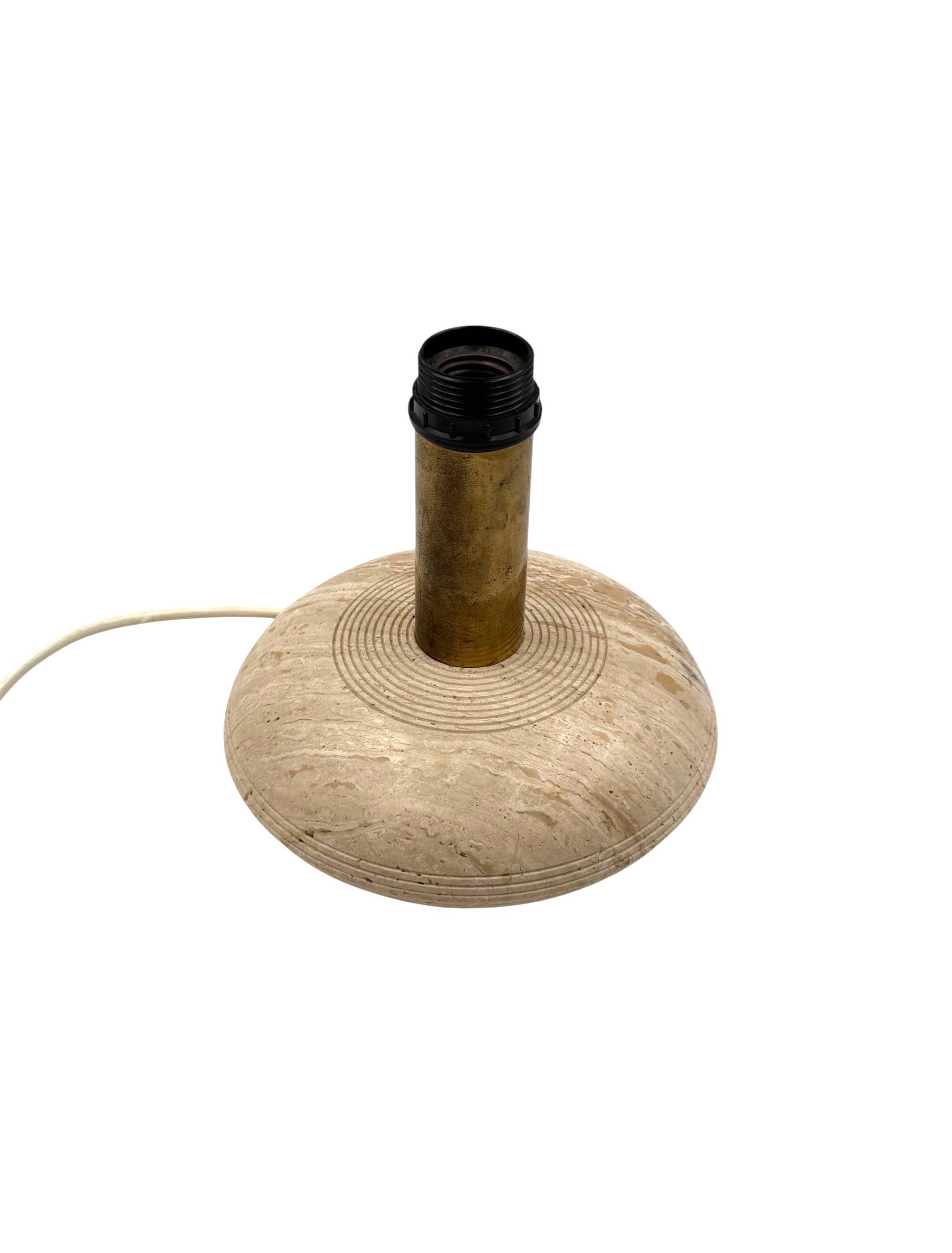 Travertine & brass table lamp base, Italy 1970s
