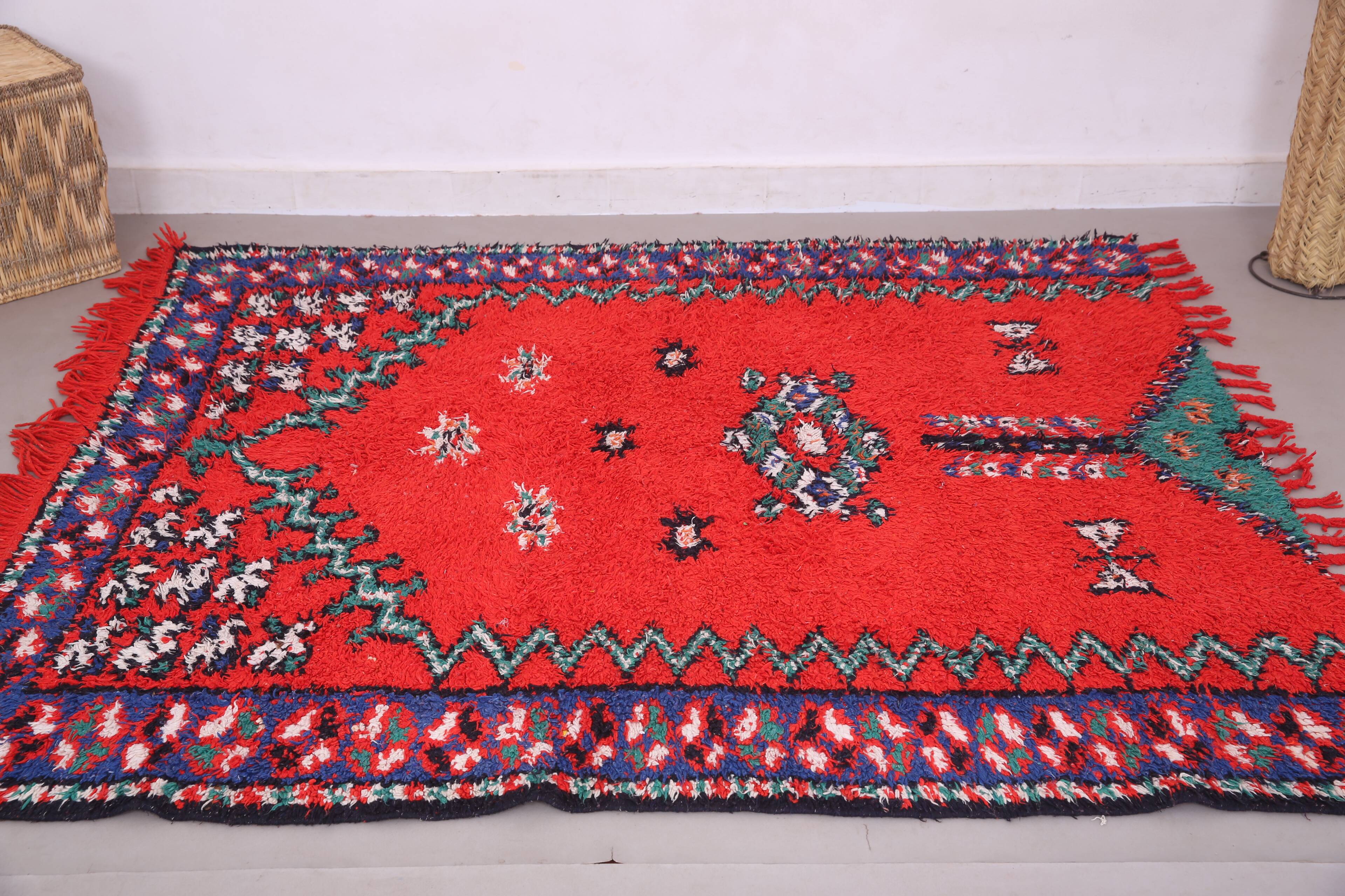 Red Vintage Moroccan Rug 167 x 190 cm - Berber Wool Rug - Handmade Rug Boho