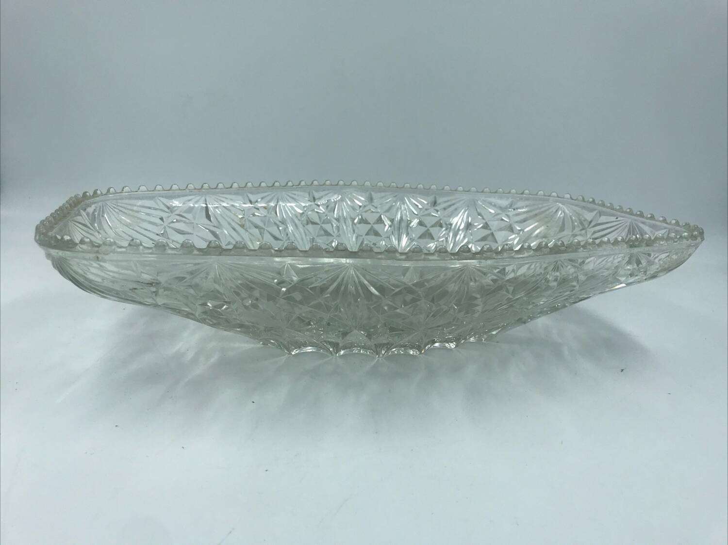 Large glass fruit bowl, cut and chiseled
