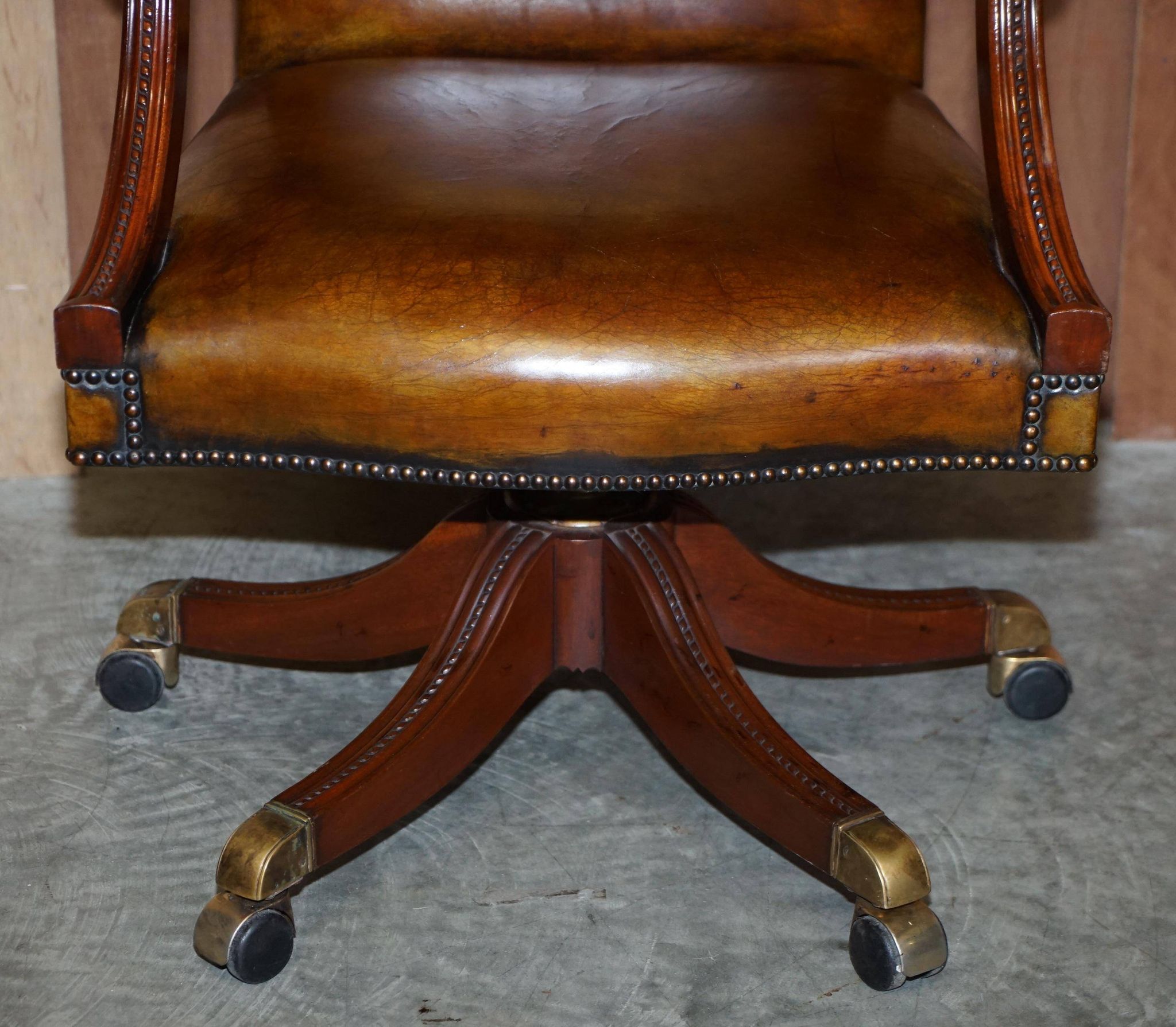 Restored vintage executive chair, leather, oak frame.