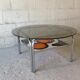Table basse vintage verre fumé, céramique années 70