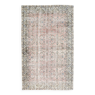 Light Pink & Blue Floral Turkish Vintage Rug, 155x248Cm