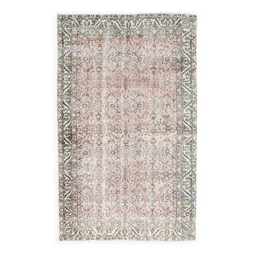 Tapis vintage turc floral rose clair et bleu, 155x248 cm