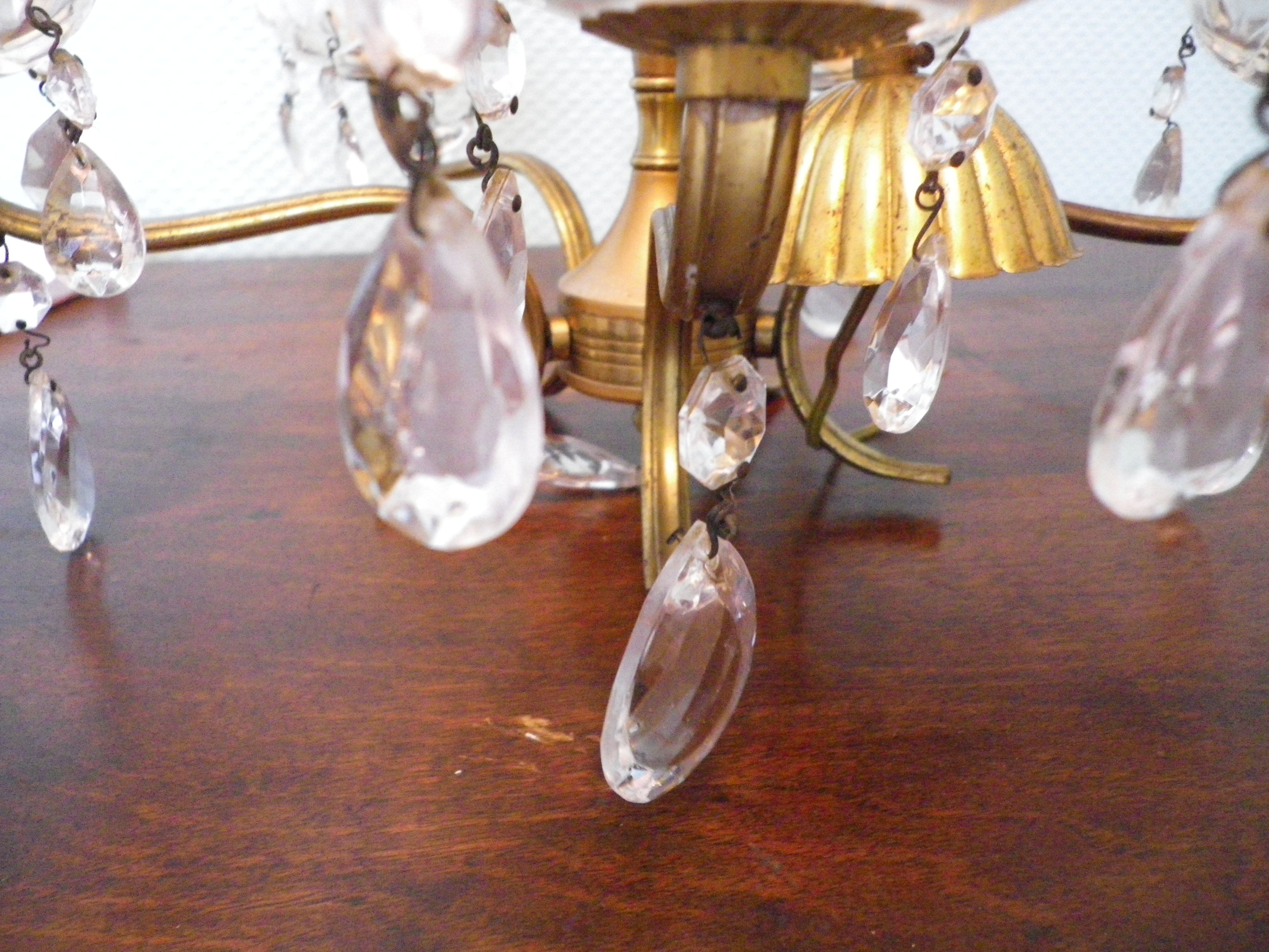 Suspension 5 lights, gold metal, glass cups with glass grapevines