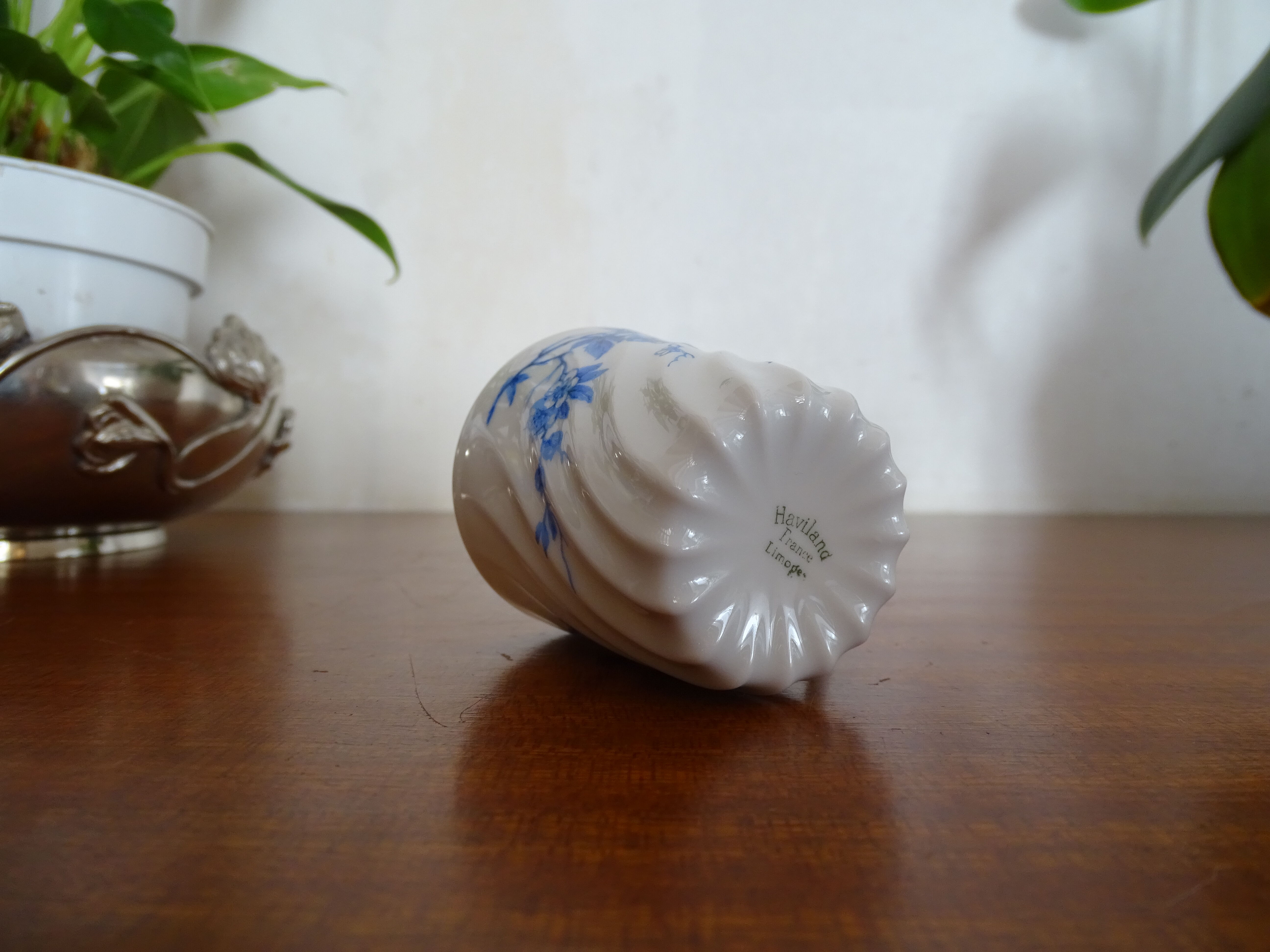 6 tasses café porcelaine Limoges Haviland - Cerisier bleu -Cotes torses