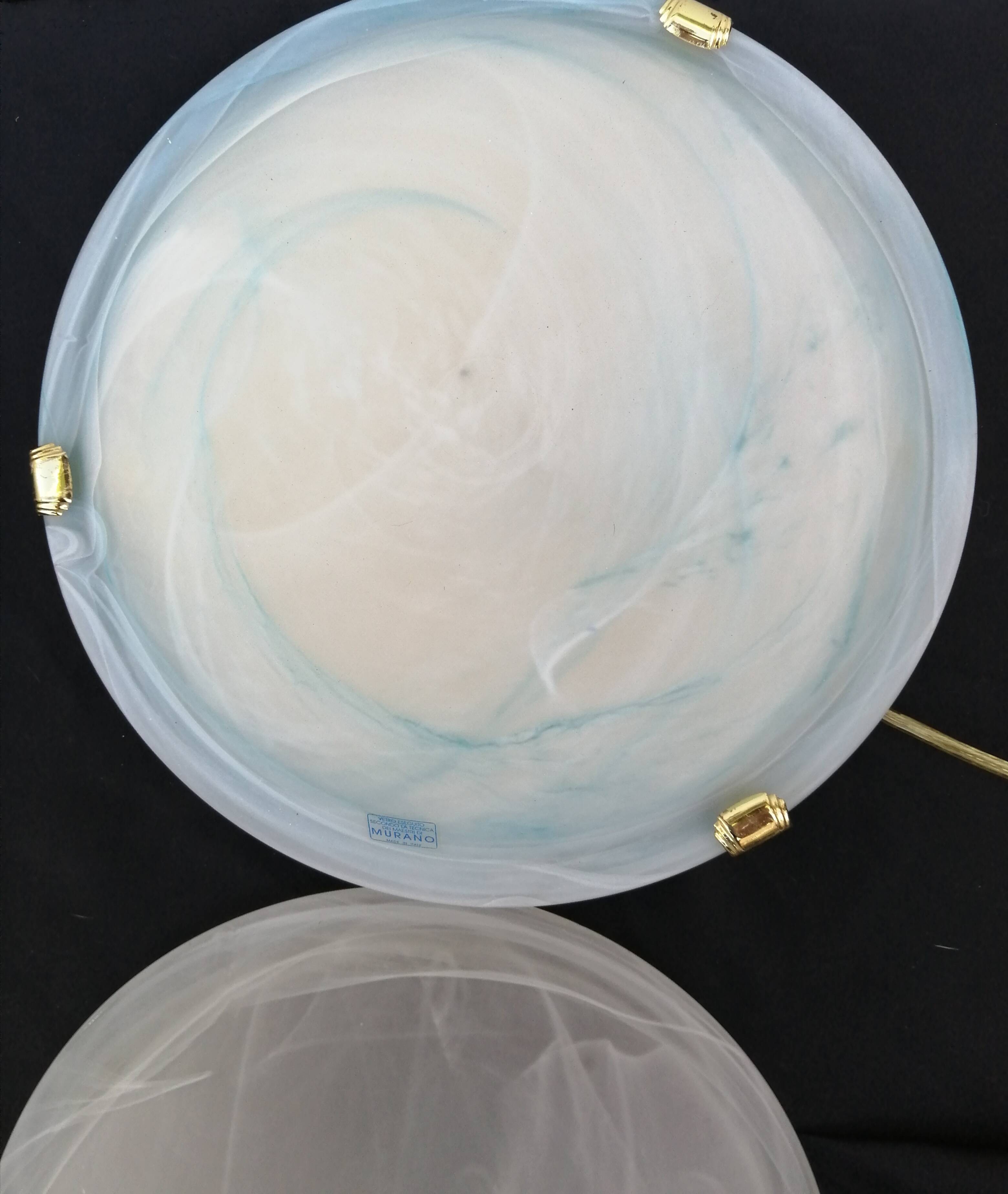 Pair of vintage blue and white Murano glass ceiling lights 1980