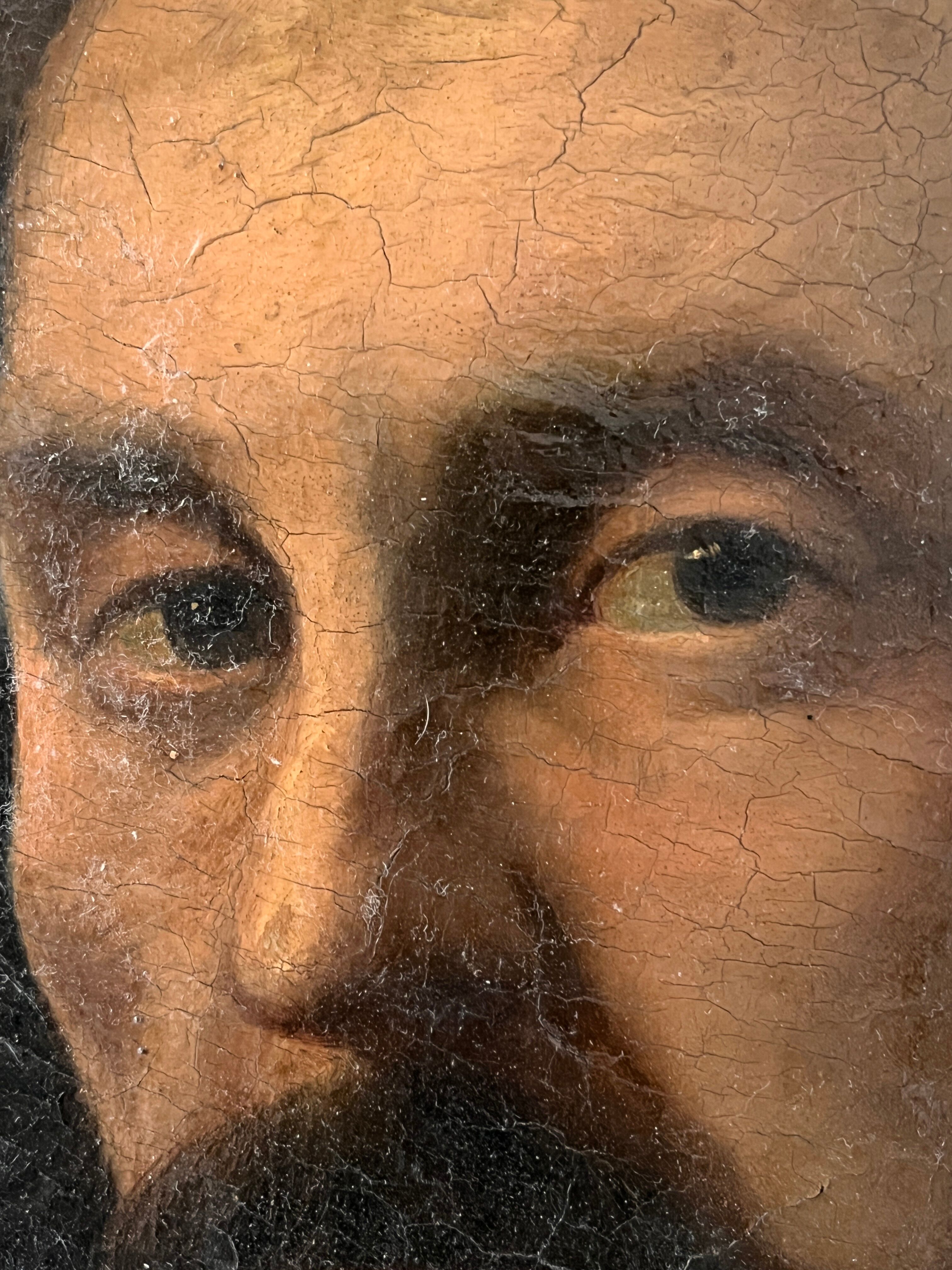 Portrait of a man in oil on canvas from the 19th century, an old painting dated 1885.