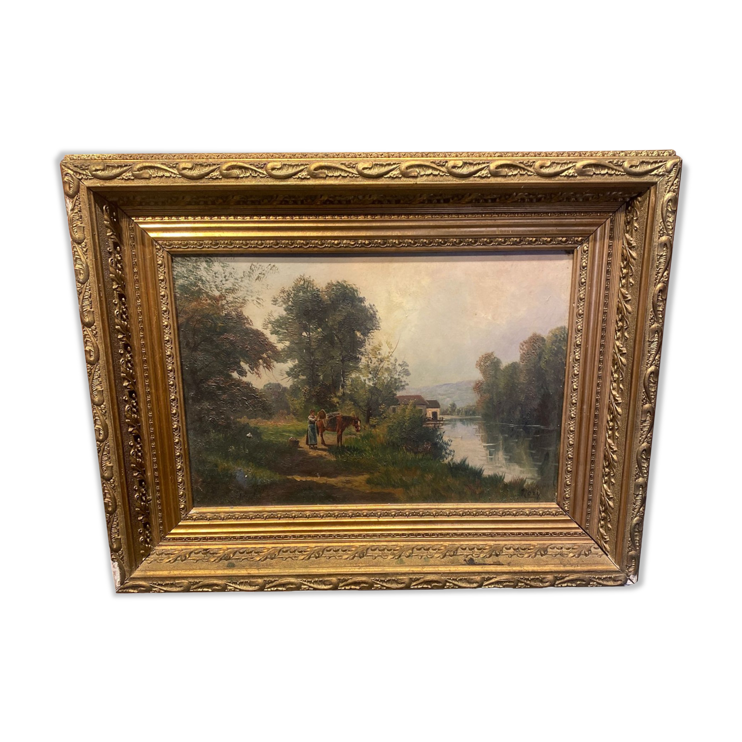 Huile sur toile encadrée paysage