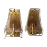 Pair of Scandinavian Vintage  wall lights Sconces in Brass & Amber colored Glass