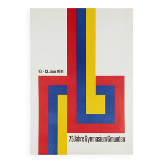 Affiche d'exposition d'athlétisme graphique « Gymnasium Gmunden » vintage des années 1970