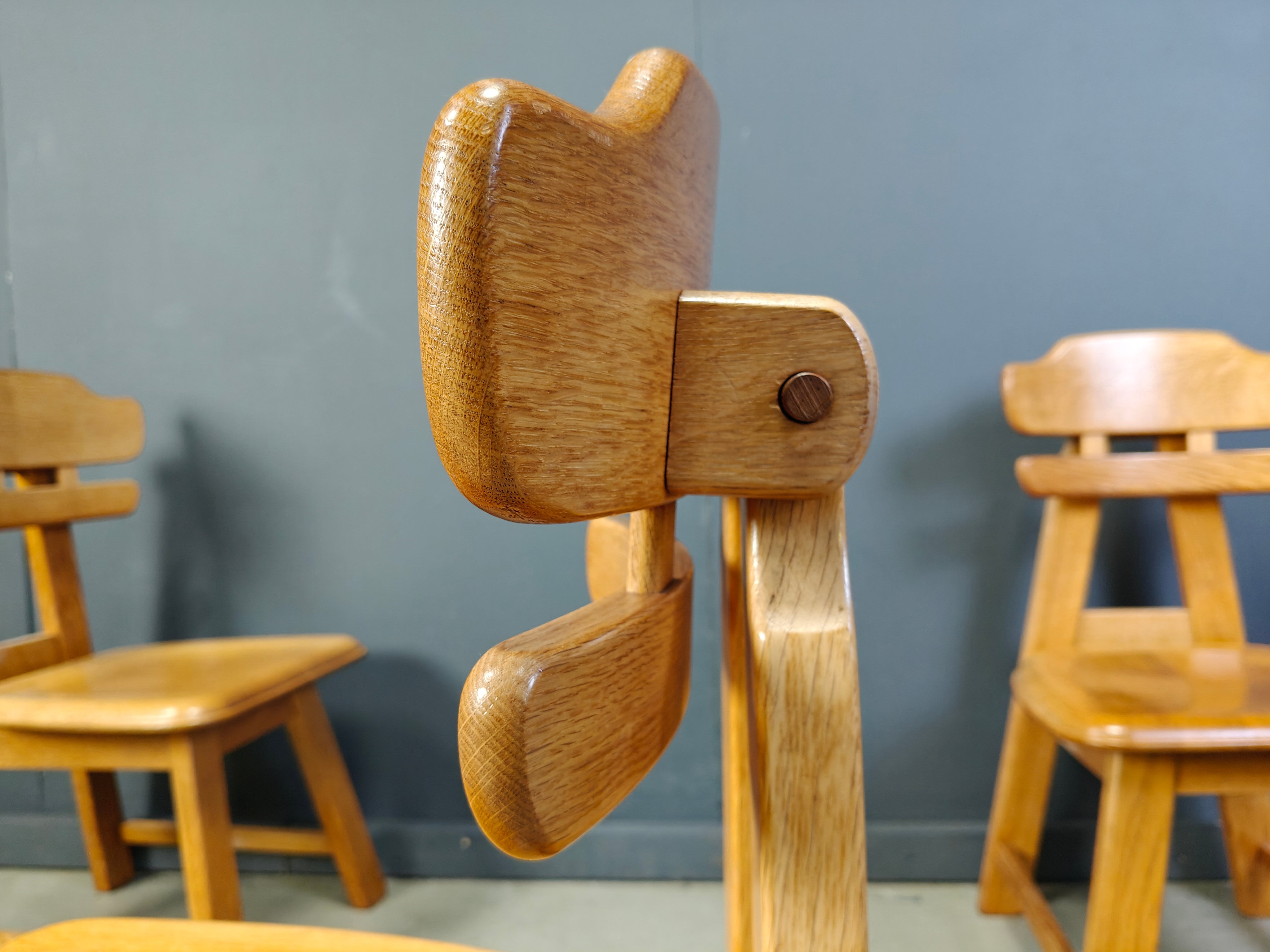 Vintage Dutch brutalist oak dining chairs, 1960s