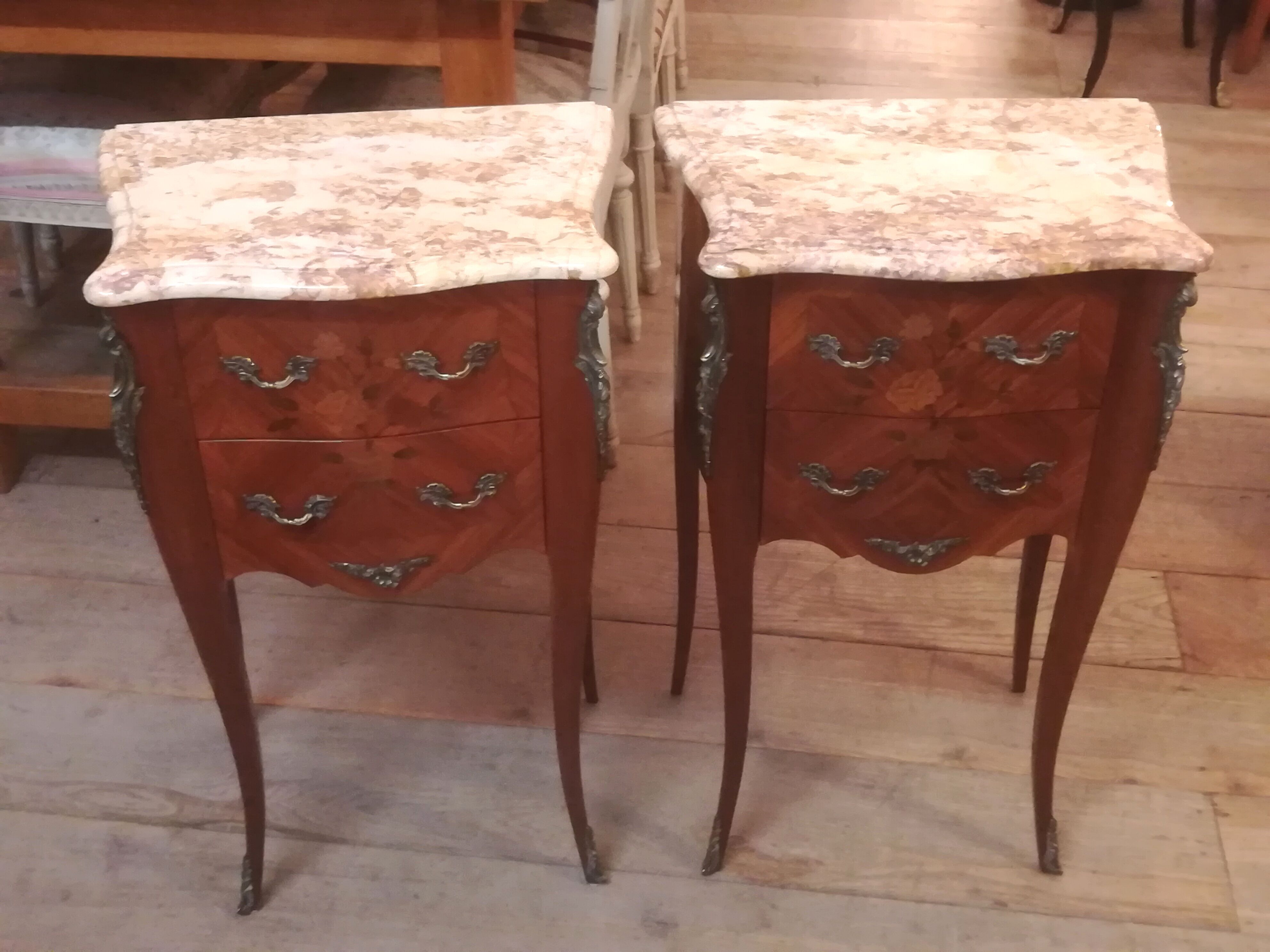 Pair of Louis XV style bedside tables in marquetry