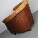 Fauteuil club vintage en cuir couleur cognac, pays-bas