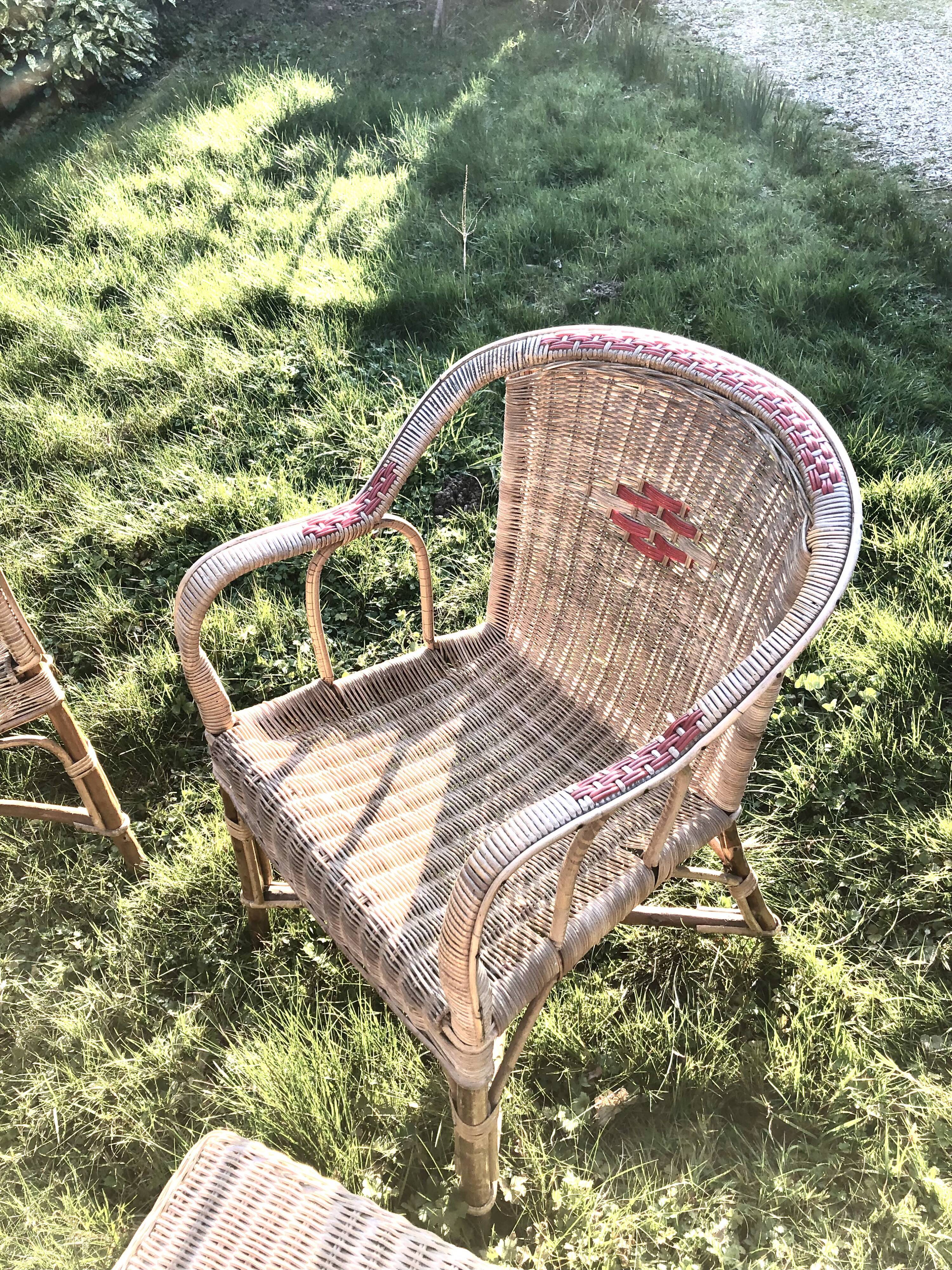 Rattan garden armchairs and coffee table