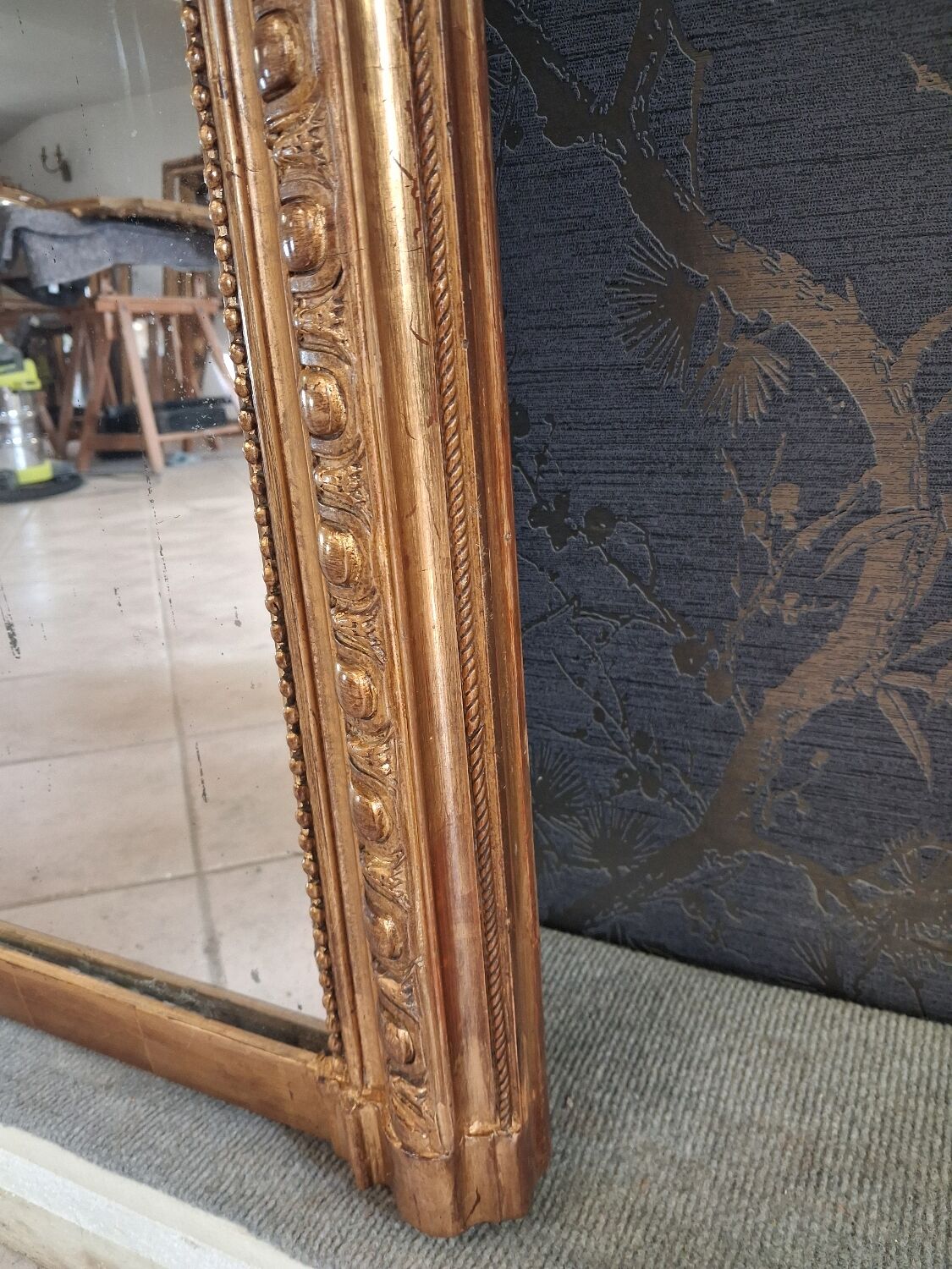 19th-century mirror, 2.04m x 1.25m.