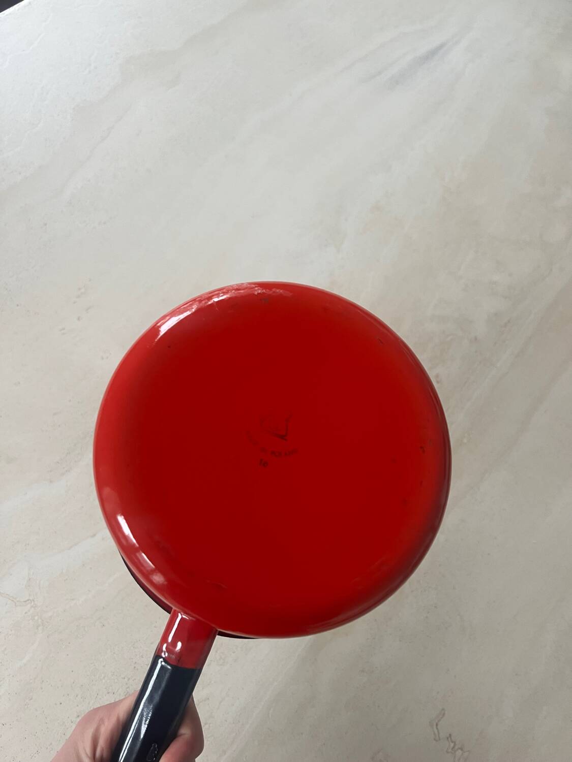 Vintage saucepan, in red enamel made in Finland