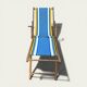 Vintage deck chair with blue and yellow striped fabric, original patina.