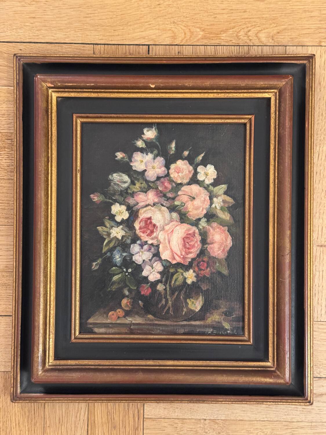 Oil on canvas by Henri Bonhotal - floral still life