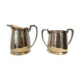 Silver metal milk pot and sugar