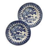 2 ironstone dessert plates with a Japanese-inspired blue design