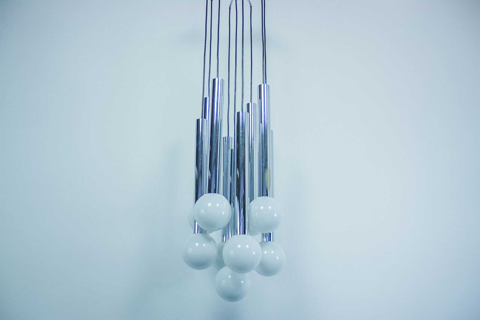 Suspension vintage with 9 bulbs in frosted glass 1960