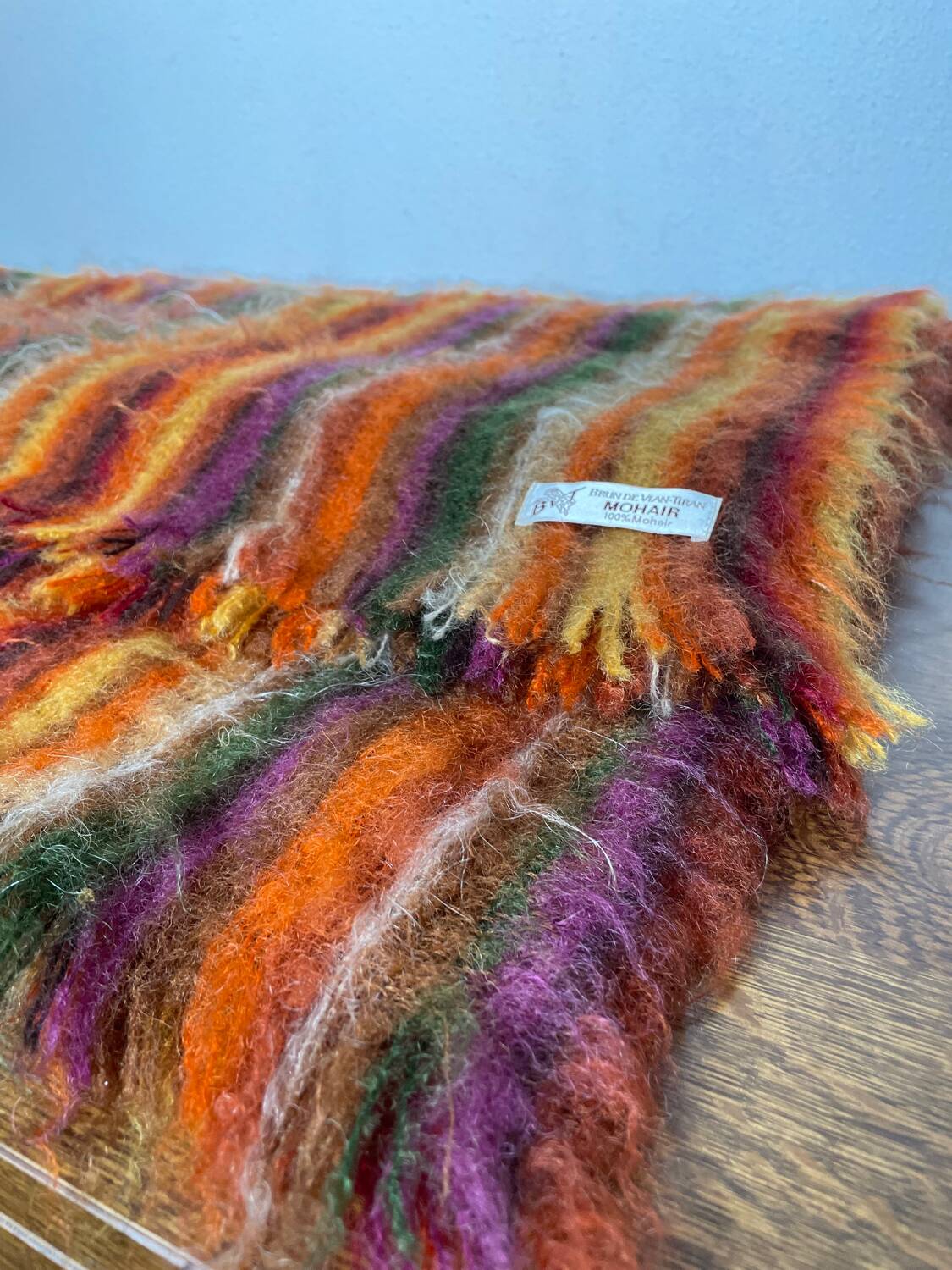 Brown mohair wool blanket/throw by Vian-Tiran.