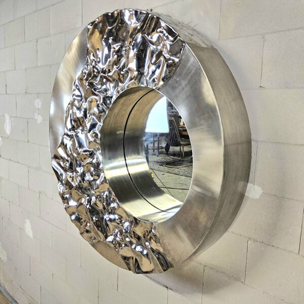 Miroir vintage en chrome organique grand (Miroir de mercure)