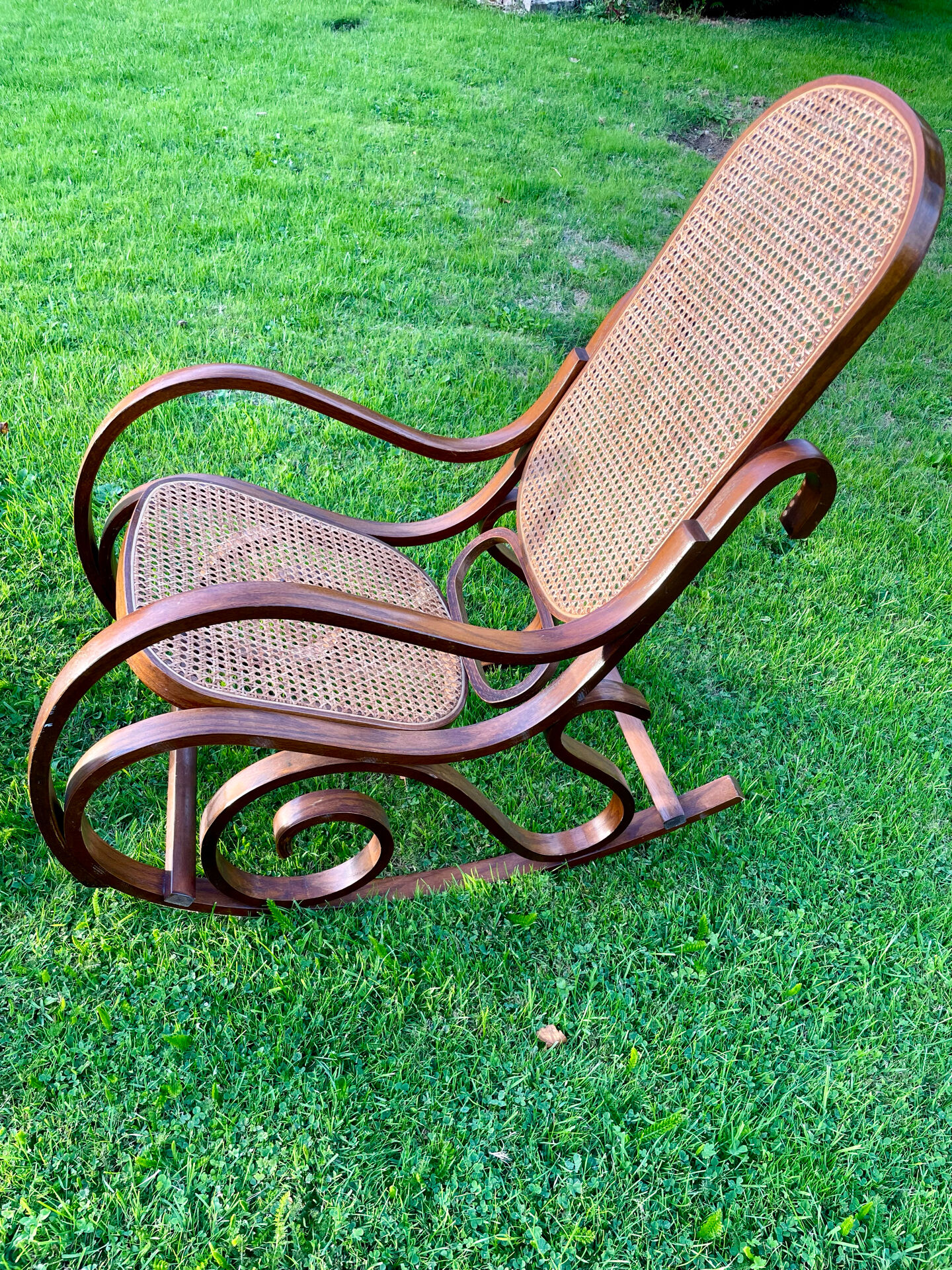Rocking-chair en bois courbé et cannage
