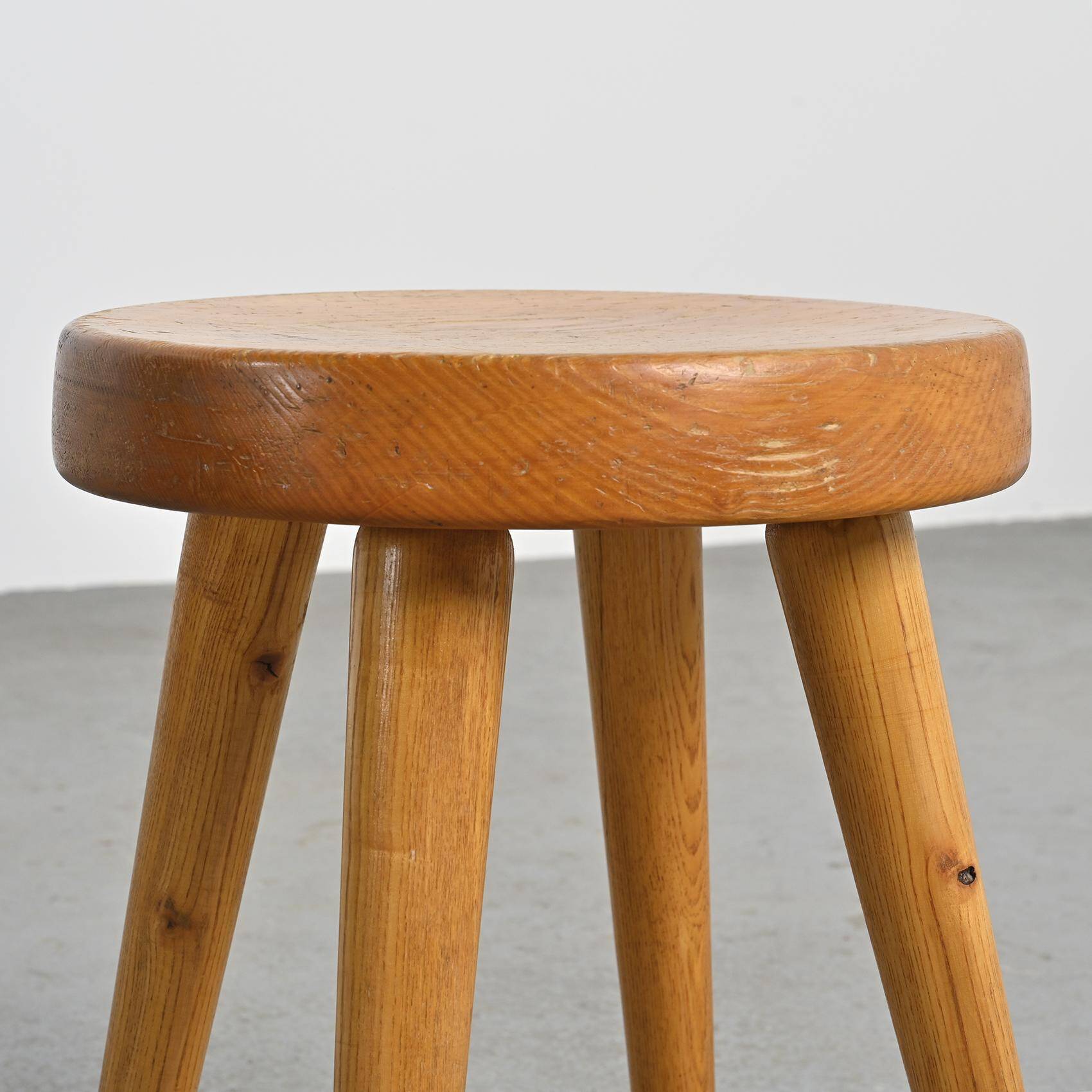 Pair of pine stools by René Martin, France, circa 1965