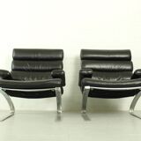 Set of 2 Black Leather Sinus lounge chairs, COR Germany, 1970s