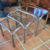 Chrome and smoked glass nesting table from the 70s