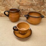 Old tea coffee service st amand meylan ceramic brown beige vintage
