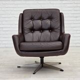 1970s, set of two swivel lounge chairs with footstool, leather.