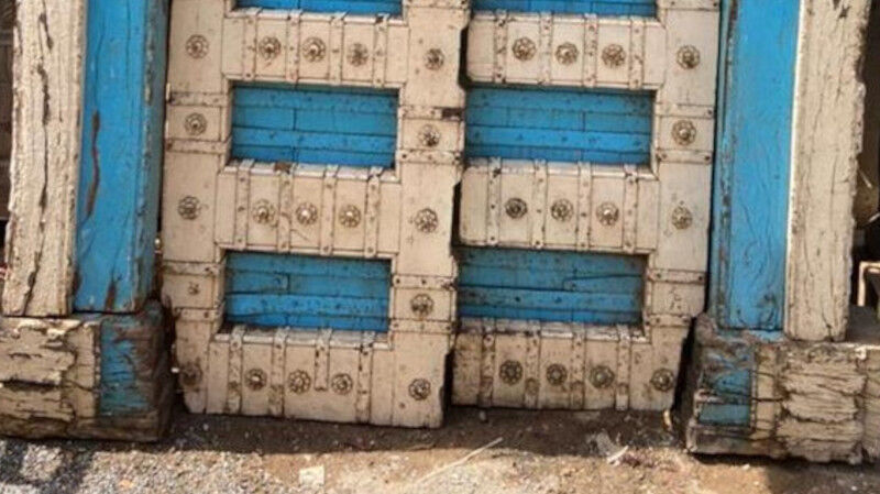 Old Indian door in old teak, piece and patina of origin