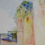 Ecole Française XXème siècle - D Martine - Vue d'une rue de village , Aquarelle