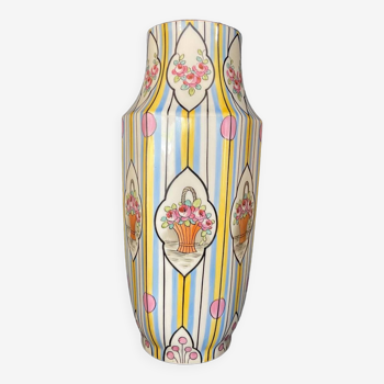 Floral striped ceramic vase