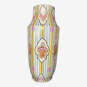 Vase en céramique à rayures fleuri