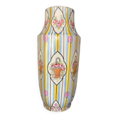 Striped ceramic vase with flowers