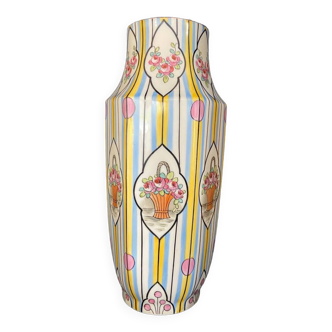 Floral striped ceramic vase