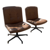 Pair of swivel armchairs in cognac leather – 1970s