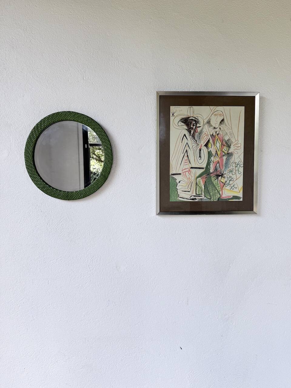 Woven wicker round mirror 1960
