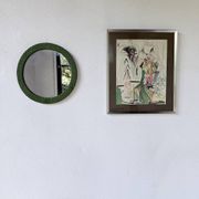 Woven wicker round mirror 1960