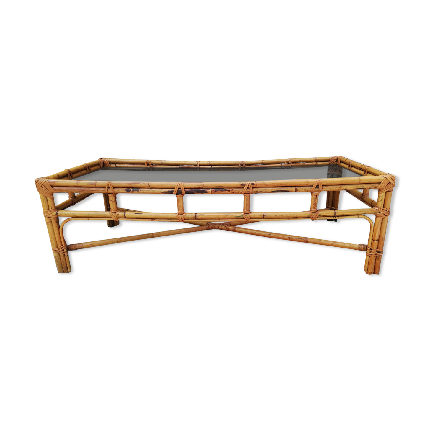 Rattan coffee table and glass