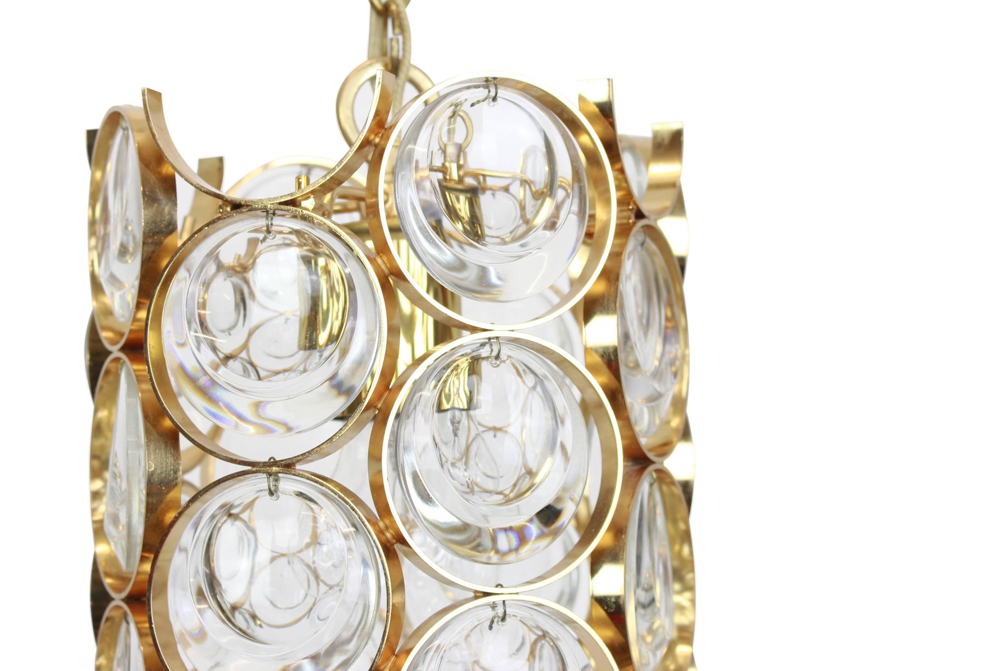 Pair of small golden brass pendants, Sciolari design for Palwa, Germany, 1970s.