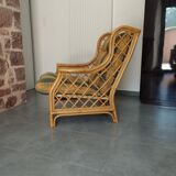Vintage bamboo and rattan tartan armchair