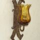Pair of Hand Forged Wrought Iron Medieval Style Wall Lights with Amber Shades 42