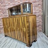 Exceptional Art Deco Walnut Sideboard with Slatted Glass Display - 1930s Fu